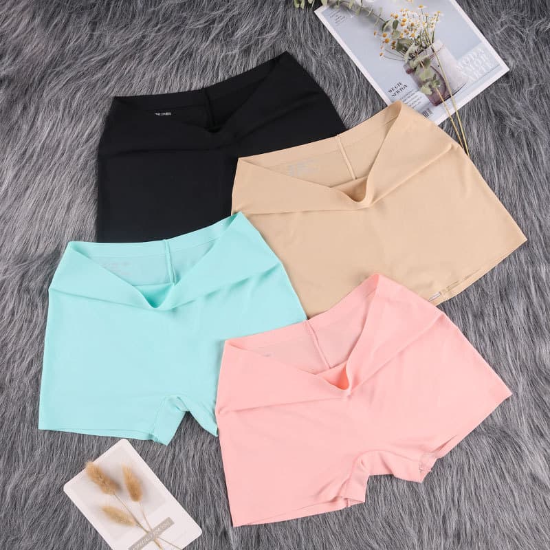Ice Silk Seamless Safety Shorts for Women, Anti-Exposure Mid-Rise Boy Shorts, Cotton Crotch, Four-Corner Pants, Sports Underwear