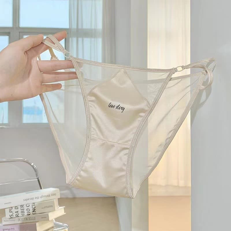 Summer thin mesh satin high elastic women's briefs low waist slit sexy pure desire pure cotton underwear for women