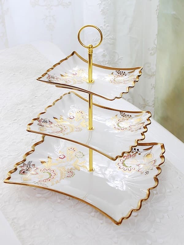European Palace Relief Ceramic Multi-Style Fruit Plate Single-Layer Stacking Plate Serving Plate Creative Plate Wedding Plate Flawed
