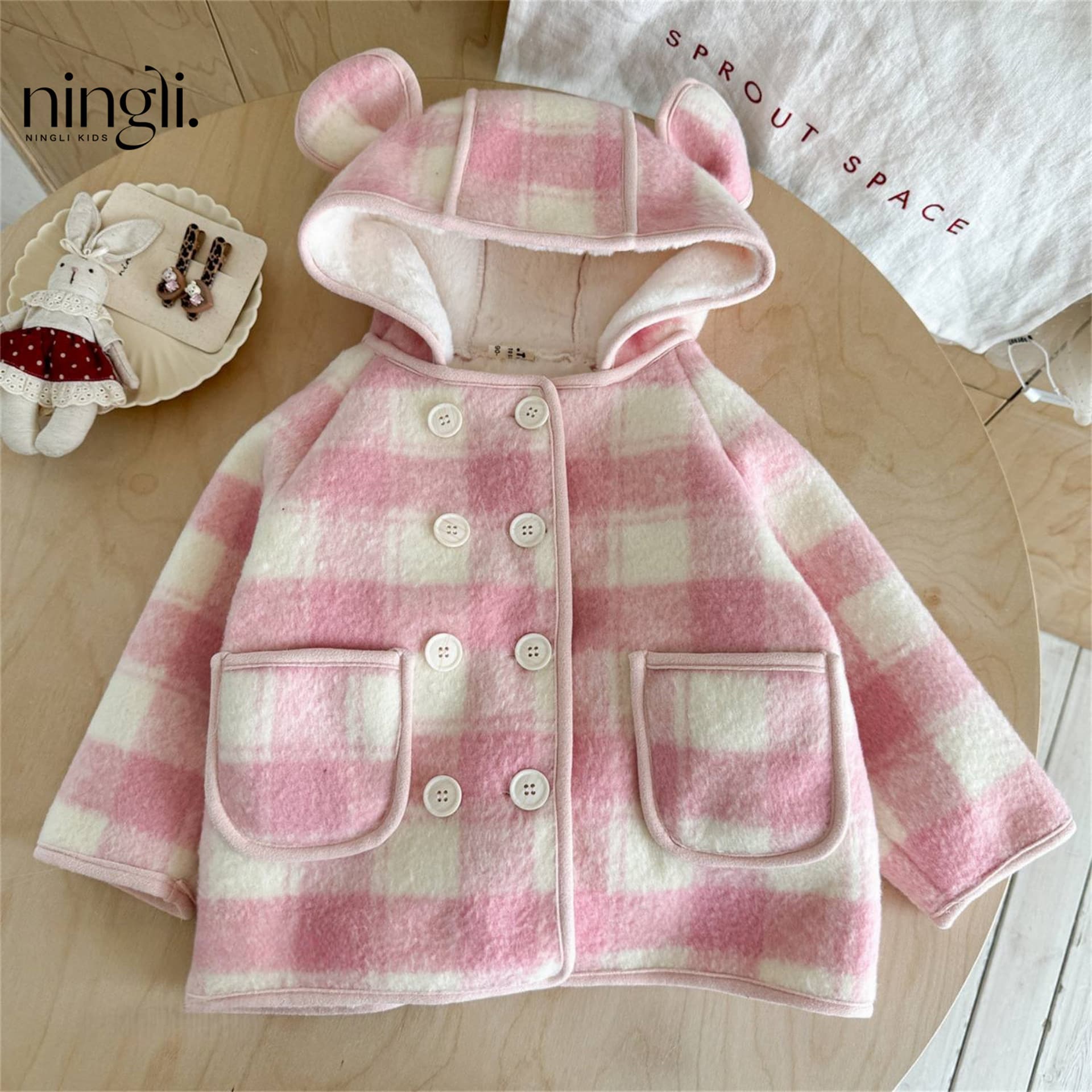 Ningli Girls Coat Autumn Winter New Fleece-Lined Baby Girl Top Hooded Children's Clothing Cross-Border
