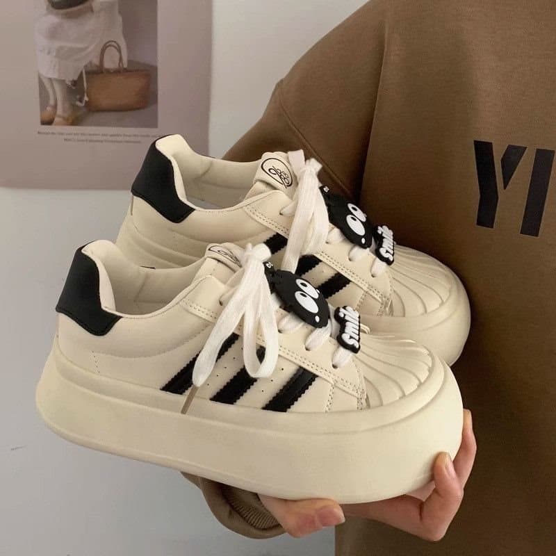 Shell Head Maillard White Board Shoes 2025 Early Spring New Trendy Round Toe Thick Sole Casual Chunky Shoes for Women