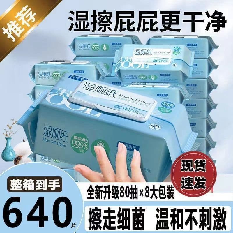 Large pack of flushable wet wipes for family use, suitable for adults, women, pregnant women, and babies, with antibacterial properties