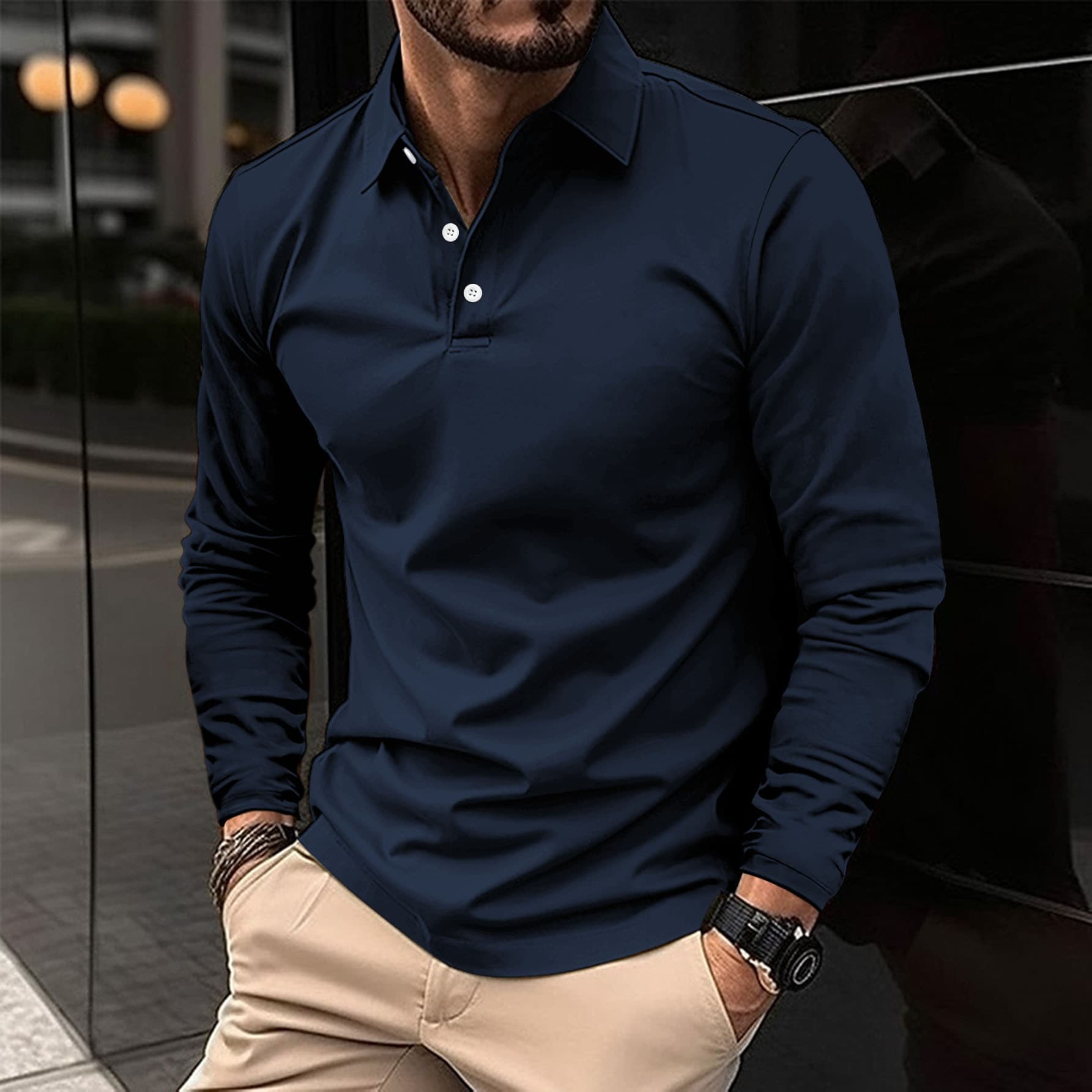 European American Ins Cross-Border 2025 Spring/Autumn AliExpress Amazon Polo Shirt Men's Long Sleeve Sports Polo Shirt