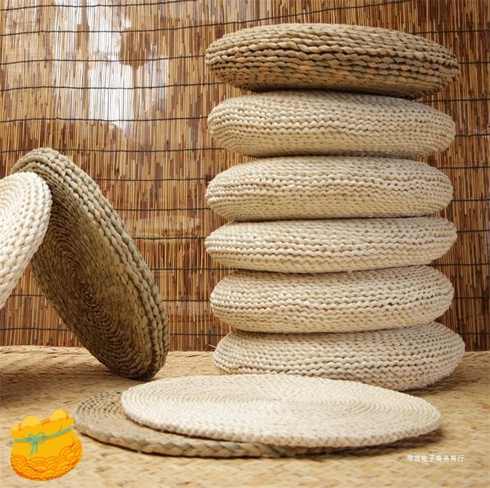 Woven Grass Cushion Thickened Seat Mat, Buddhist Worship Corn Husk Chinese Style Round Meditation Mat, Children's Grass Mat, Rush Mat for Bay Window
