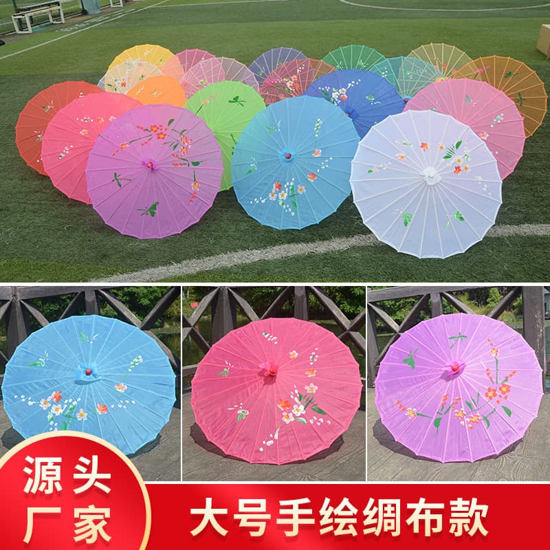 Silk Cloth Umbrella Dance Craft Tourist Spot Decoration Ancient Style Umbrella Half Handmade Mechanical Bamboo Frame