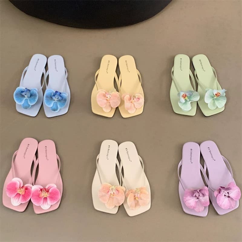 Fairy Style Vacation Beach Flip Flops for Women Summer Outdoor with Skirts Petal Sandals Toe Separator Flat Sandals