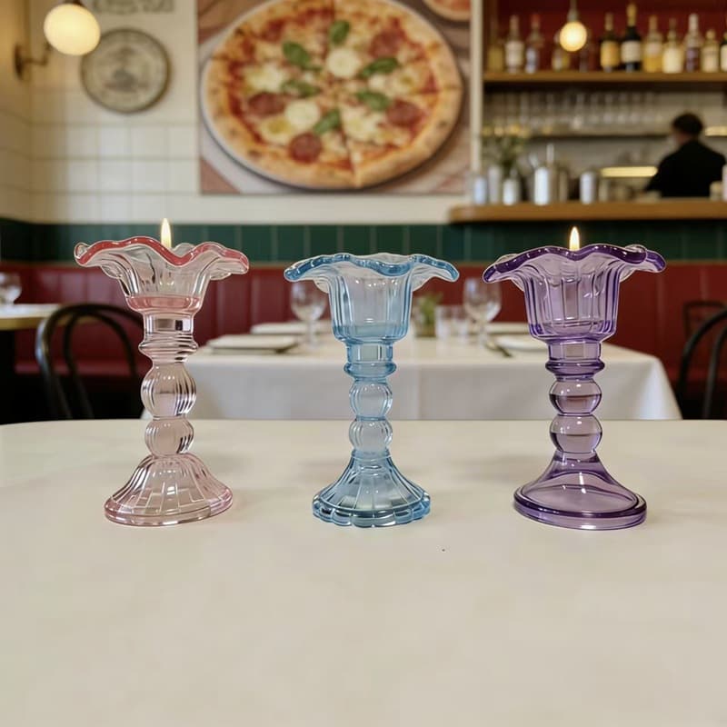 The latest popular high-end glass candle holder with base petals, glass rod wax base, luxury wax table custom color