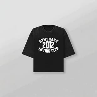 GYMSHARK Men's Oversized T-Shirt Washed Cotton Print Loose Casual Short Sleeve Outdoor Fitness T-Shirt