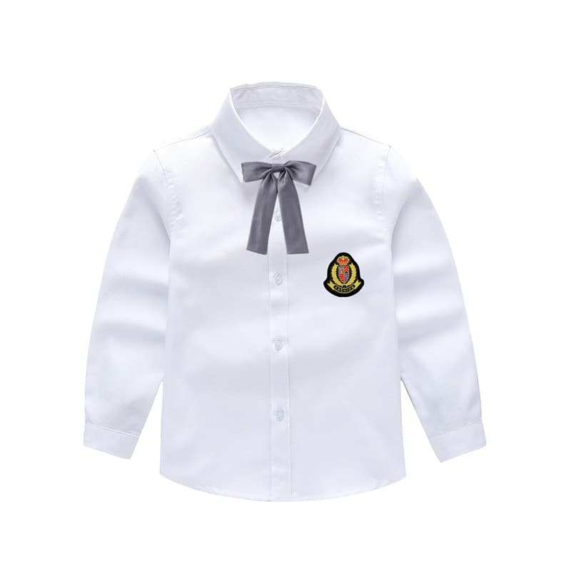 Children's Long-Sleeve White Shirt for Girls, Spring/Autumn Blouse, Performance Costume, Pure White School Uniform for Primary School Students