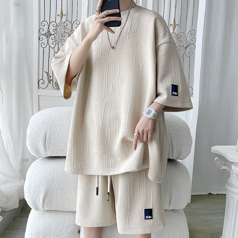 Summer Men's Set Comfortable Breathable Casual Set Men's Loose Versatile Crew Neck Short Sleeve Shorts Two-Piece Set