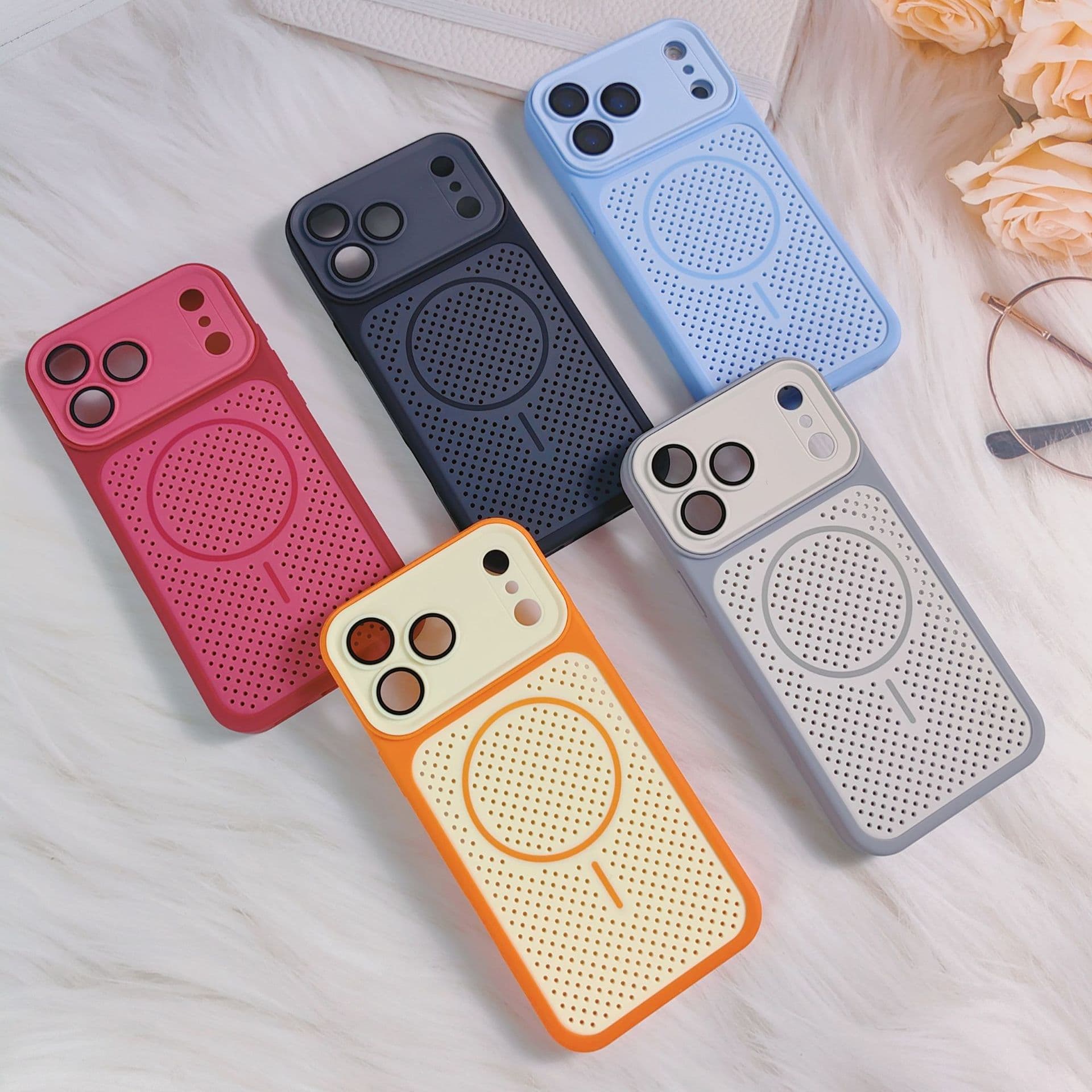 Heat dissipation suitable for iPhone17 promax magnetic phone case Apple 16 anti-fall 15 breathable hole lens protective cover