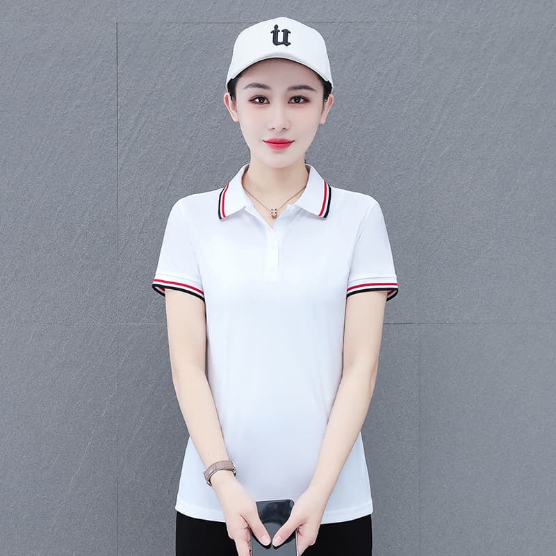 Short Sleeve 2024 New Women's Undershirt White Summer Polo Shirt Plus Size Short White T-Shirt 1 Turn-down Collar Loose Top