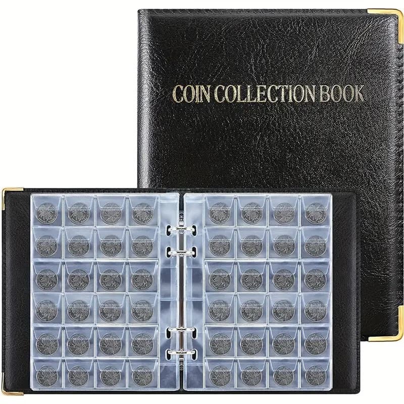 480-Slot Coin Album Loose Leaf Binder Commemorative Coin Collection Book Home Protection Coin Badges Stamp Album
