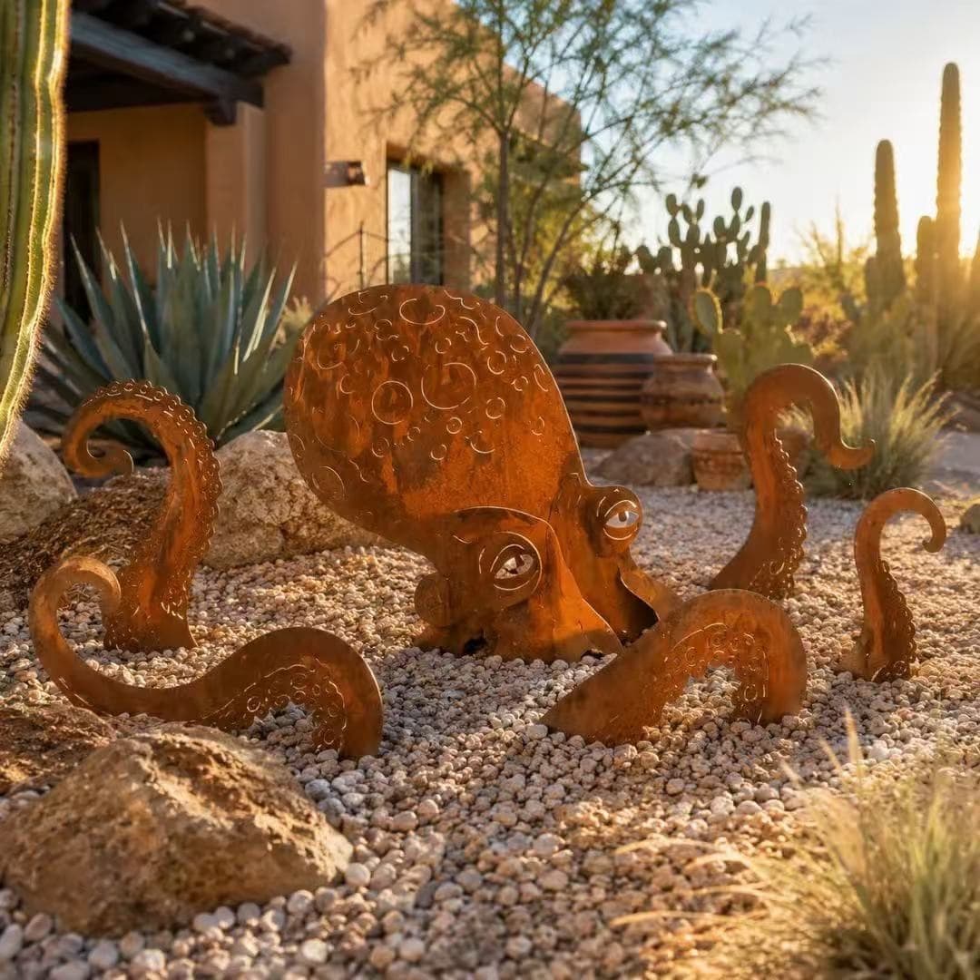 Cross-border Rust Patina Giant Squid Garden Sculpture Metal Octopus Garden Statue
