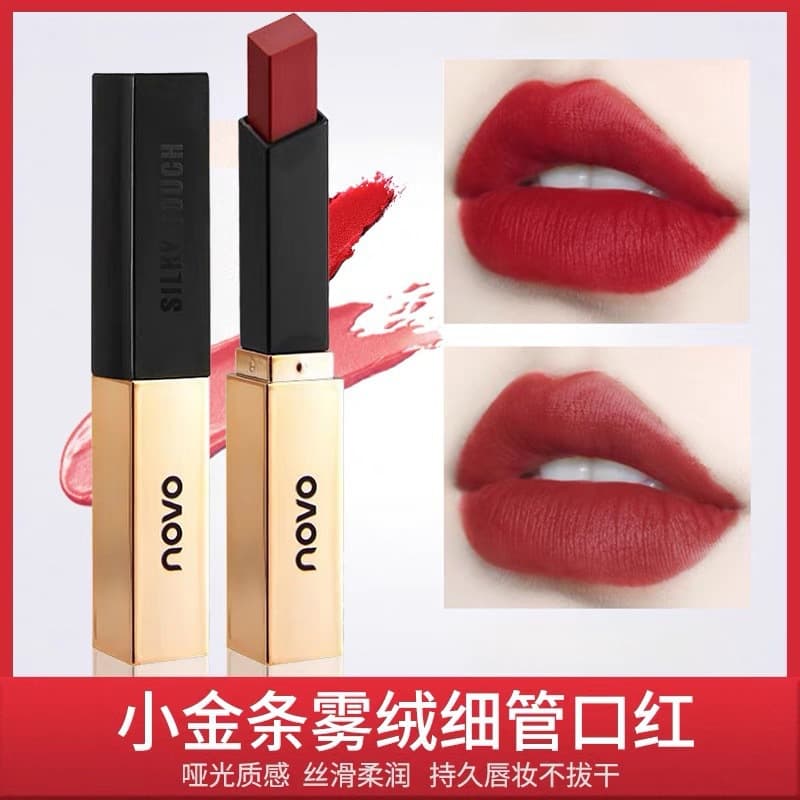 NOVO Velvet Thin Tube Small Gold Bar Lipstick Velvet Matte Matte Small Gold Tube Lipstick Internet Celebrity Same Style Student Affordable