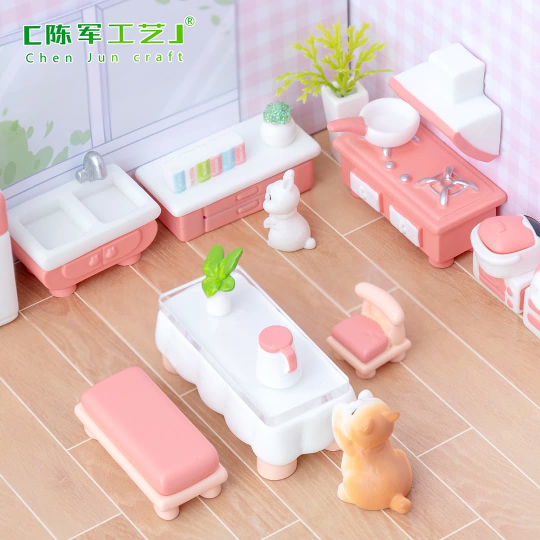 Mini Creative Cute Pink Kitchen Furniture and Appliances DIY Decoration Accessories Dollhouse Small Ornaments