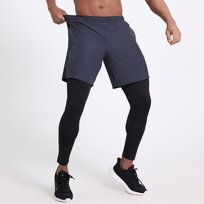 Men's new gym sports pants that can be worn in all seasons, fake two-piece slim running pants