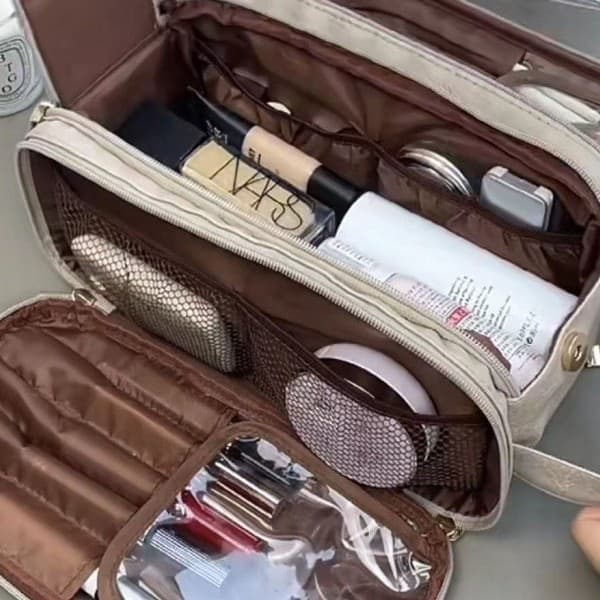 Cross-Border New Double-Zipper Cosmetic Bag, Large-Capacity Portable Travel Toiletry Bag, High-End Cosmetic Storage Bag