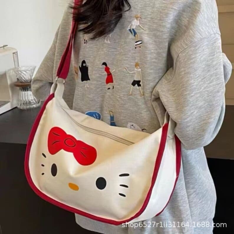 Japanese-Style Cartoon Canvas Bag Ins Niche Cute Large Capacity Single Shoulder Versatile Saddle Student Class Dumpling Bag