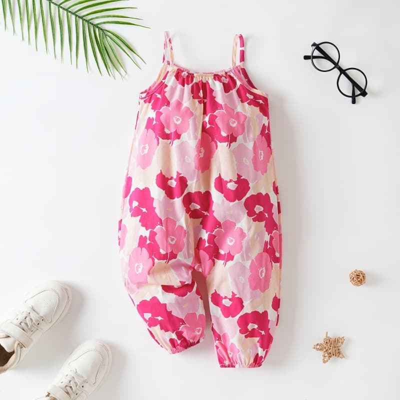 New European and American infant sling jumpsuits for baby girls flower print rompers baby sleeveless jumpsuits wholesale