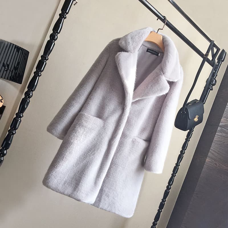 Winter New Faux Mink Faux Fur Coat Women Midi Young Style Fashion Coat Thick Warm Overcoat