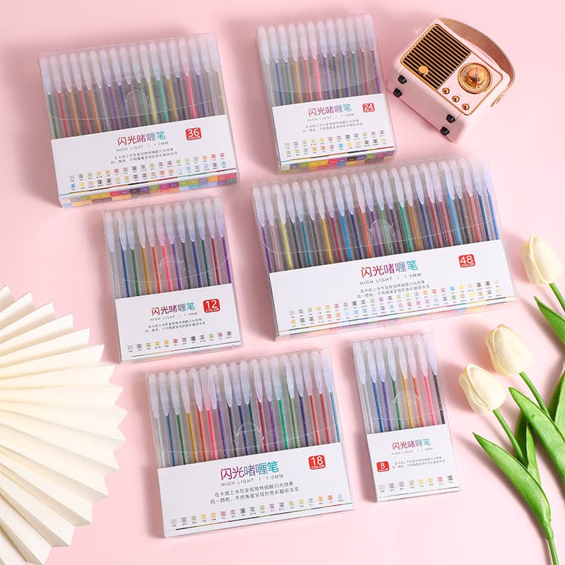 Glitter gel pen, high-gloss painting pen, student and children's creative gel pen, DIY highlighter pen, factory direct sale