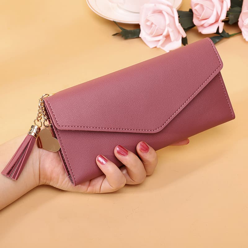 Manufacturer Wholesale 2026 New Long-Style Women's Wallet, Korean Version, Solid Color, Lightweight, Multi-Card Slot, Portable Clutch