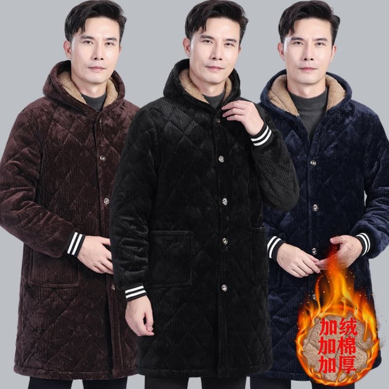 Thickened Cotton Coat Men's Overcoat Winter Warm Fleece-Lined Mid-Length Loose Cotton Padded Jacket Workwear Outerwear