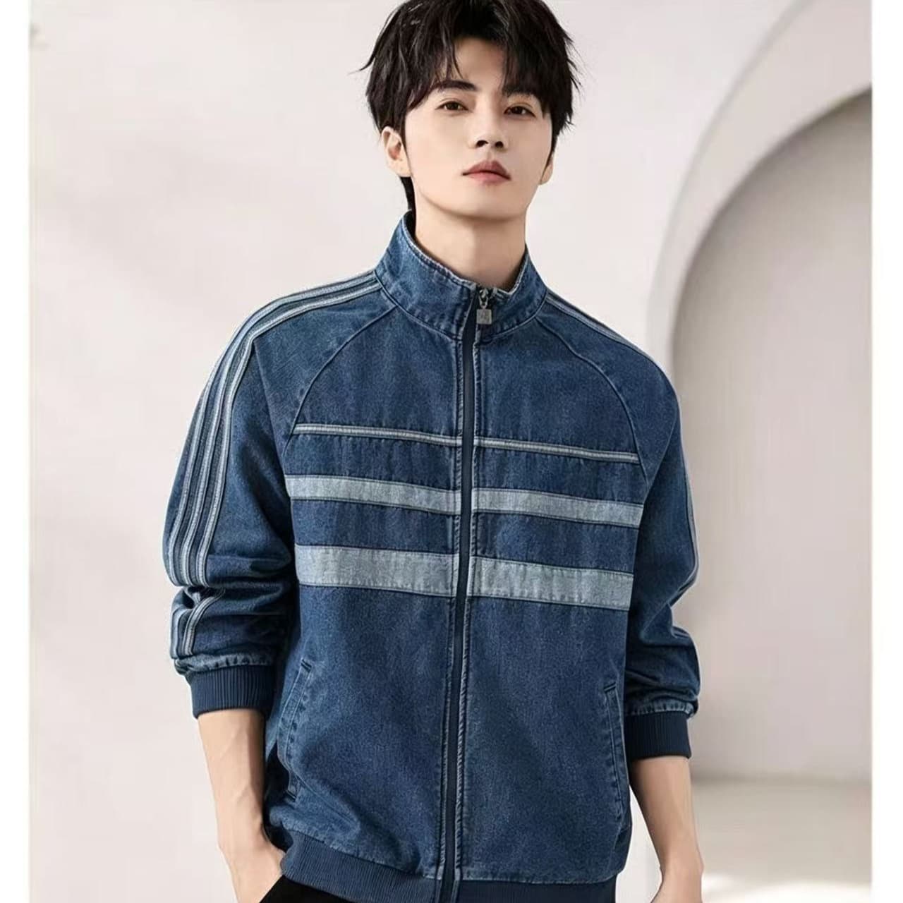 Cross-border American Style Women's Vintage Sporty Denim Jacket Classic Three-Stripe Design Versatile Comfortable Men's Denim Jacket