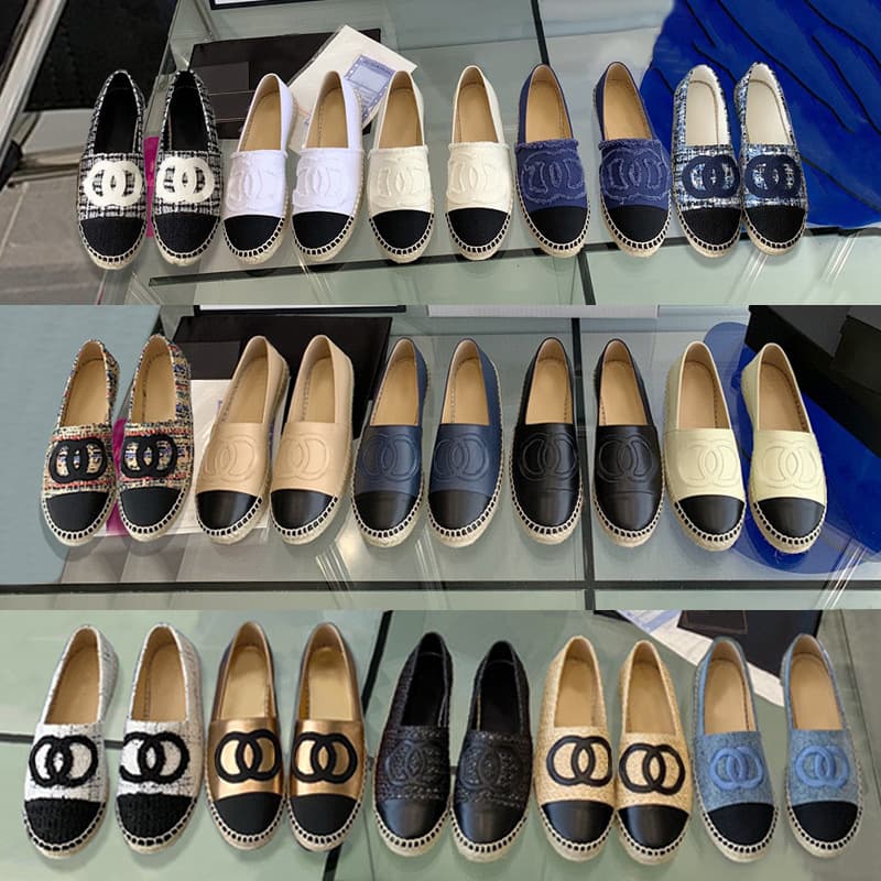 Chanel-Style Fisherman Shoes for Women, Flat Slip-On Espadrilles, Thick Sole Canvas Shoes, Genuine Leather Loafers, Large Size