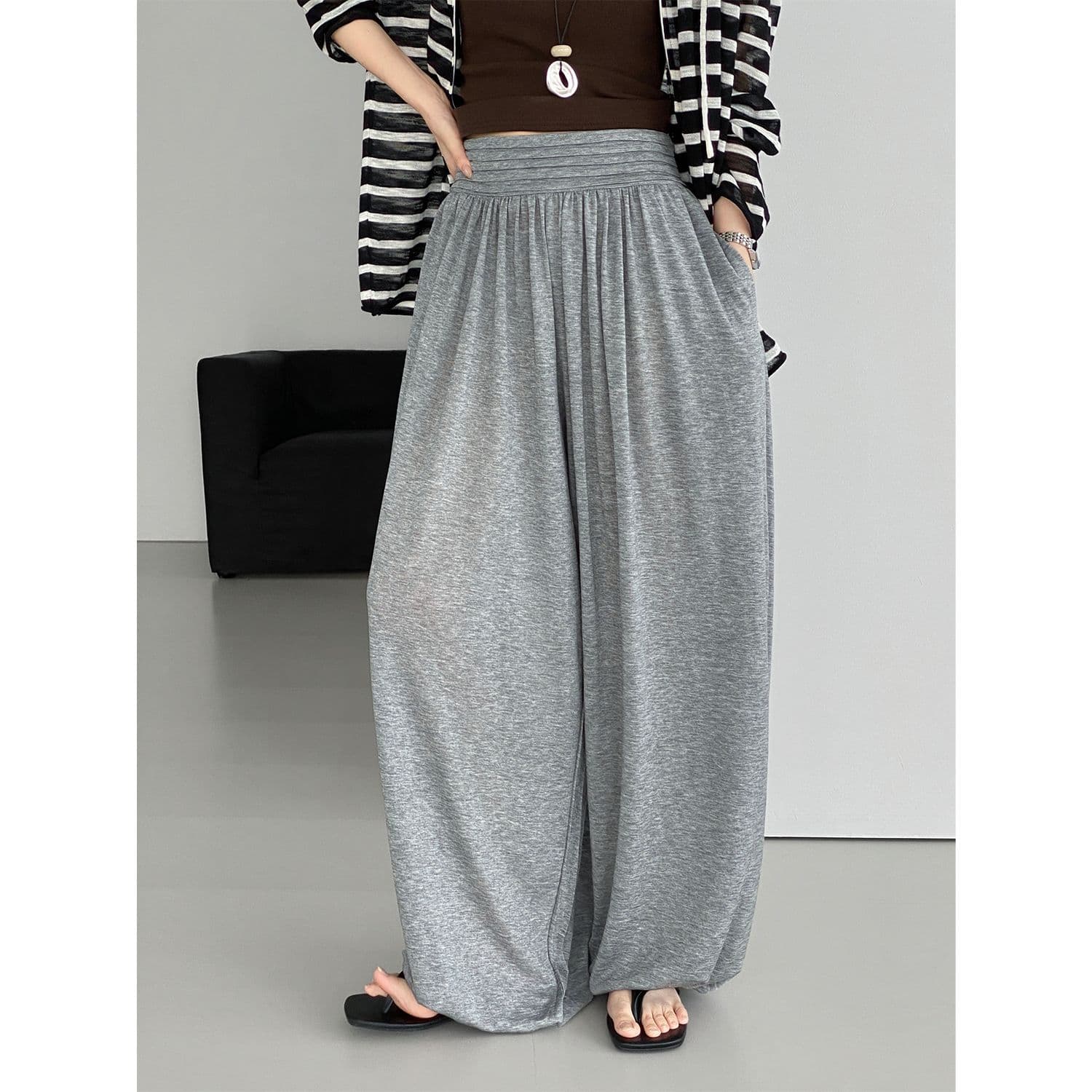 Air Conditioning Pants Lyocell Lazy Elastic Cuff Casual Pants Women's Korean Style Elastic Waist Versatile Lantern Pants E7602