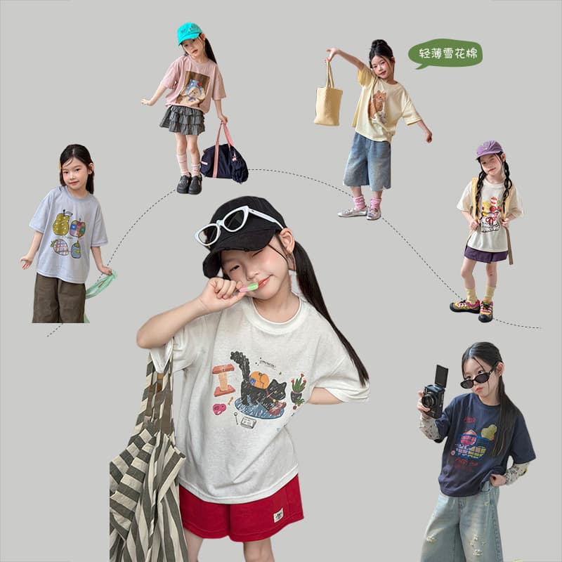 Aimobaby Girls Quality Short Sleeve T-Shirt Snowflake Cotton Cool Feeling Lightweight Breathable Cartoon Top Summer