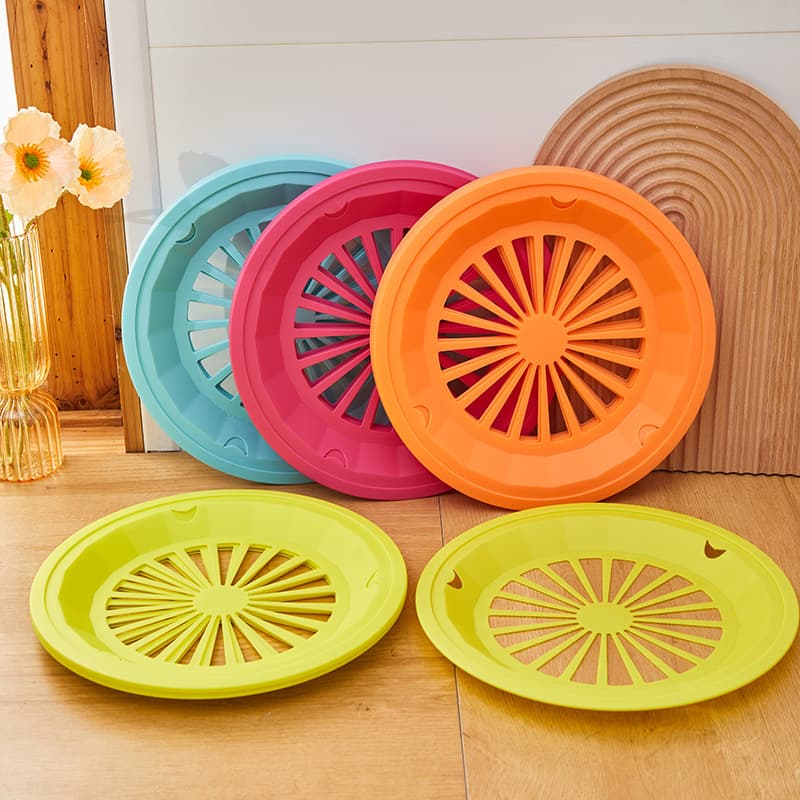 PP Plastic Round Picnic Plate - Hollow-Out Party Dessert Plate, PP Round Plastic Fruit Tray