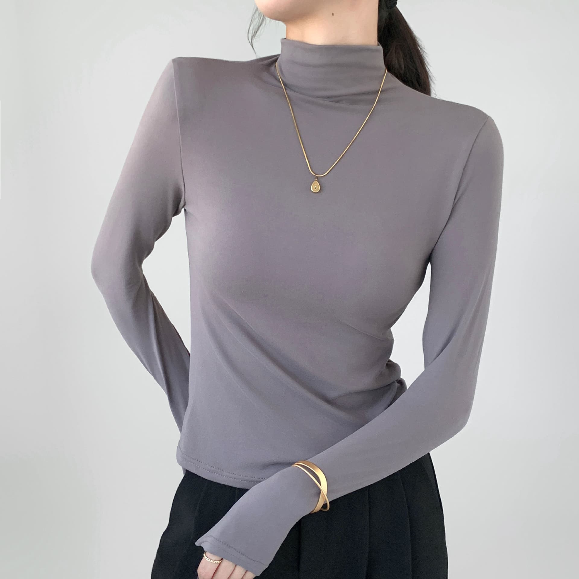 H528 Autumn/Winter Brushed Half-Turtleneck Mask Shirt for Women, Inner Base Layer, Slim Fit Warm Outer Wear Long Sleeve T-Shirt Top