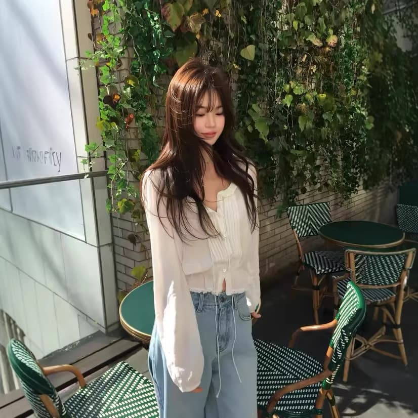 Korean designer vegetable lace tie blouse, Korean-style women's sweet girly slim-fit top