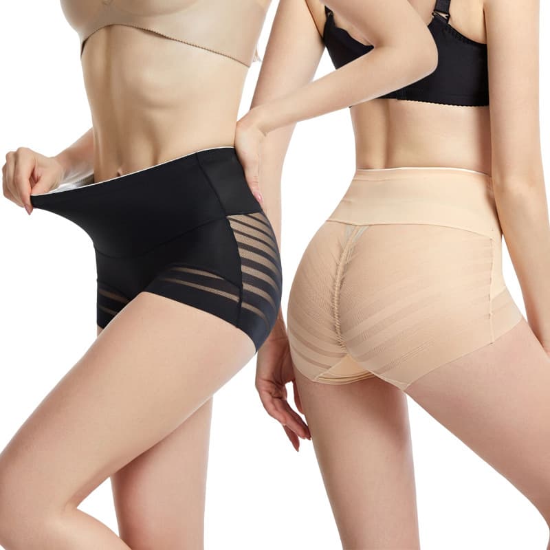 Cross-border Waist Trainer Strong Tummy Control Comfortable Postpartum Shapewear Plus Size Mid-Waist Women's Triangle Panty Striped Lifting Buttocks Mesh Underwear
