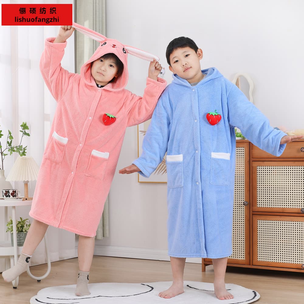 Autumn/Winter Style Cartoon Children's Hooded Bathrobe Poncho, Soft Absorbent Quick-Dry Non-Shedding Wearable Towel Homewear