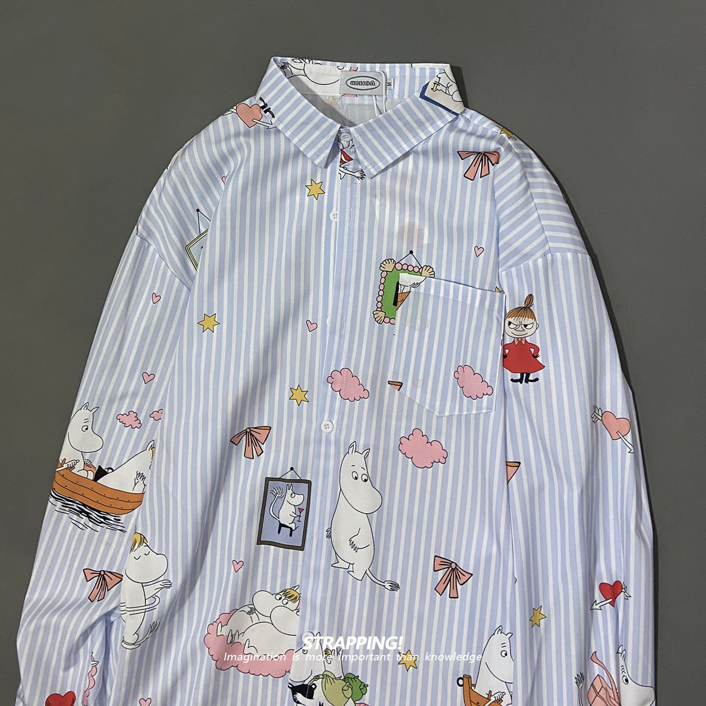 Cross-border Trade Port Style Vertical Striped Cartoon INS Floral Long-Sleeve Shirt Retro Japanese Unisex Cool Spring/Autumn