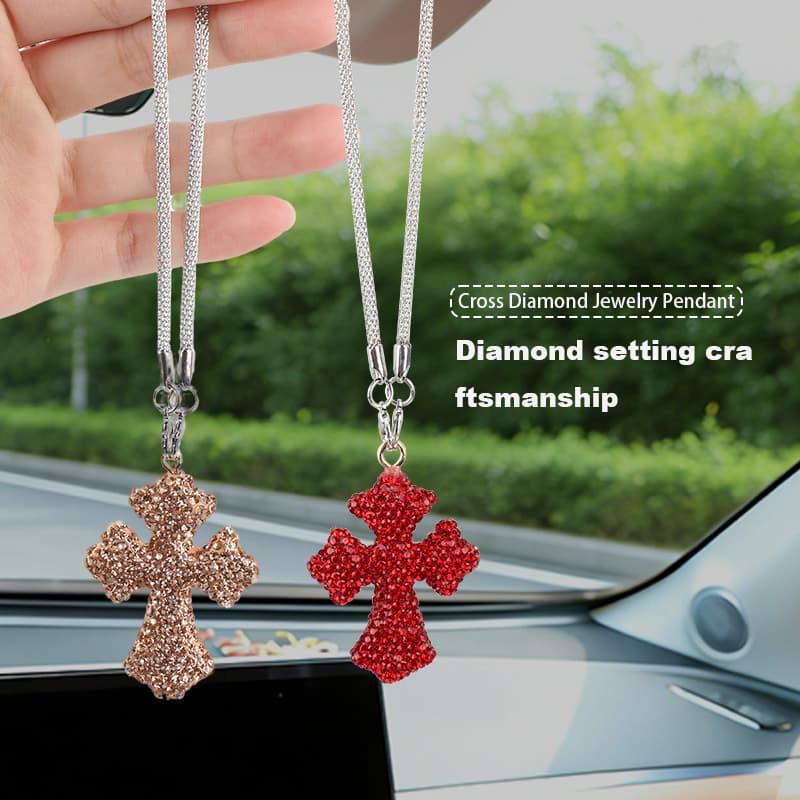 Best-selling Cross-border Ceramic Rhinestone Cross Car Interior Hanging Ornament for Men and Women Car Decor