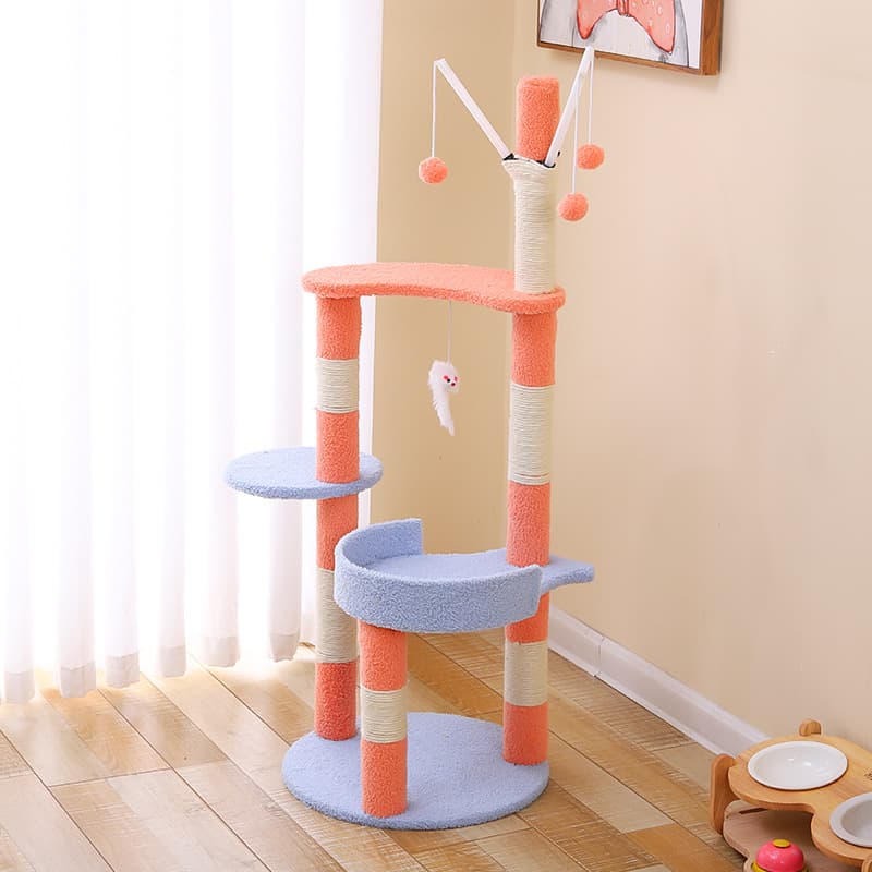 Solid Wood Cat Tree with Sisal Scratching Post, Tree Hole Cat Bed, High-Aesthetic All-in-One Cat Furniture with Flower Platform and Cat Bed