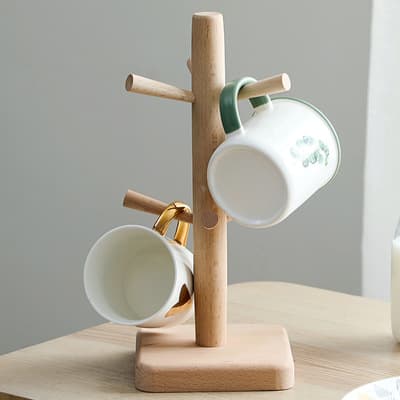 Homeme Wooden Cup Rack Creative Storage Shelf for Water Cups, Hanging Tea Cup Drying Rack