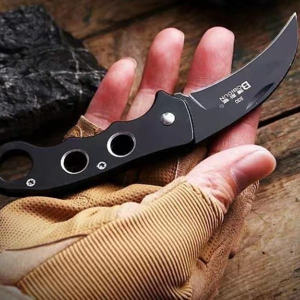 Real Shot Boston Curved Knife, Stainless Steel Fruit Knife, Outdoor Folding Self-Defense Knife, Outdoor Survival Pocket Knife