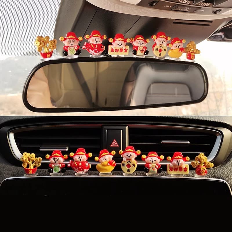 Cute Little Fortune God Car Ornament for Dashboard, Electric Vehicle Navigation Screen, Rearview Mirror, Interior Decoration
