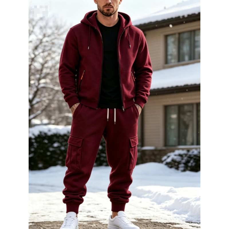 Cross-Border Fall/Winter Men's Loose Hoodie Zip-Up with Pocket Decor, Men's Sports Plus Size Casual Hoodie Set