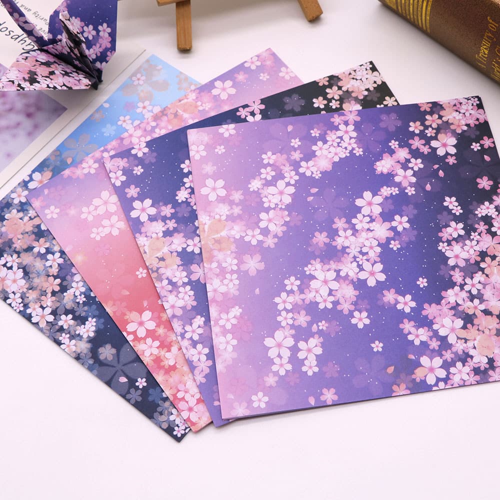 Cherry Blossom Origami Paper, Handmade Colored Square Folding Paper for Craft Materials