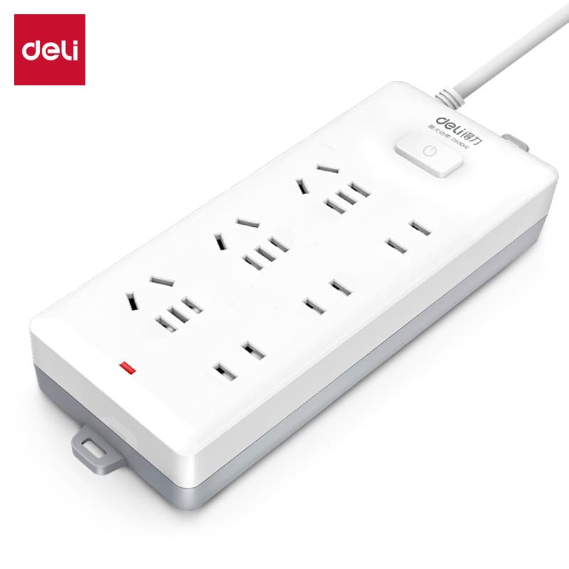 Deli Power Strip Models 18169 & 18168, Multi-Outlet Socket Board with Child Safety Door Design for Home Use