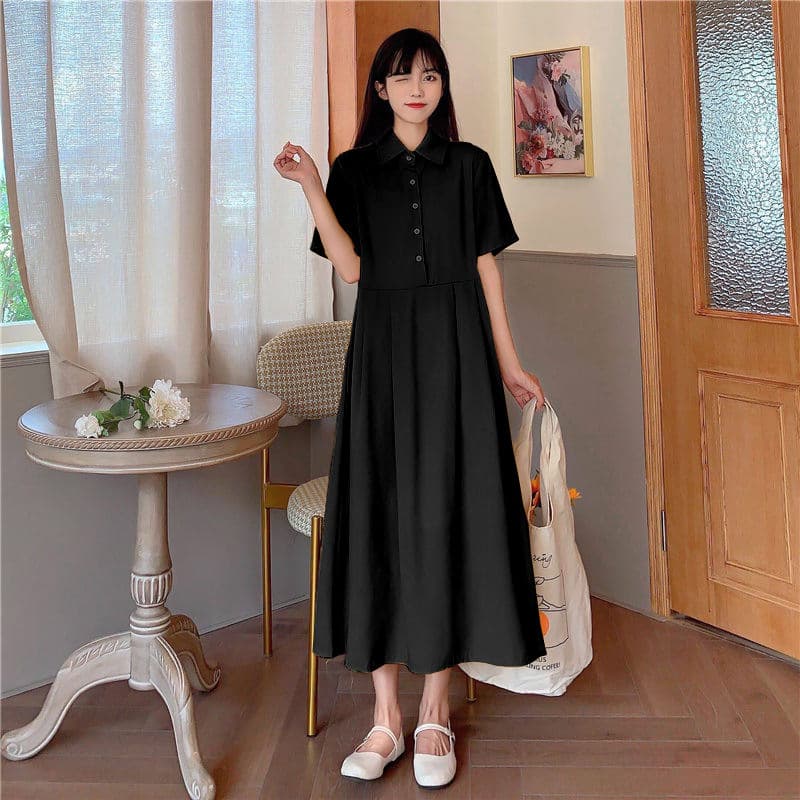 Plus Size Dress for Women Summer New Trendy Slimming A-Line Long Dress French Collar Little Black Dress for 300 lbs