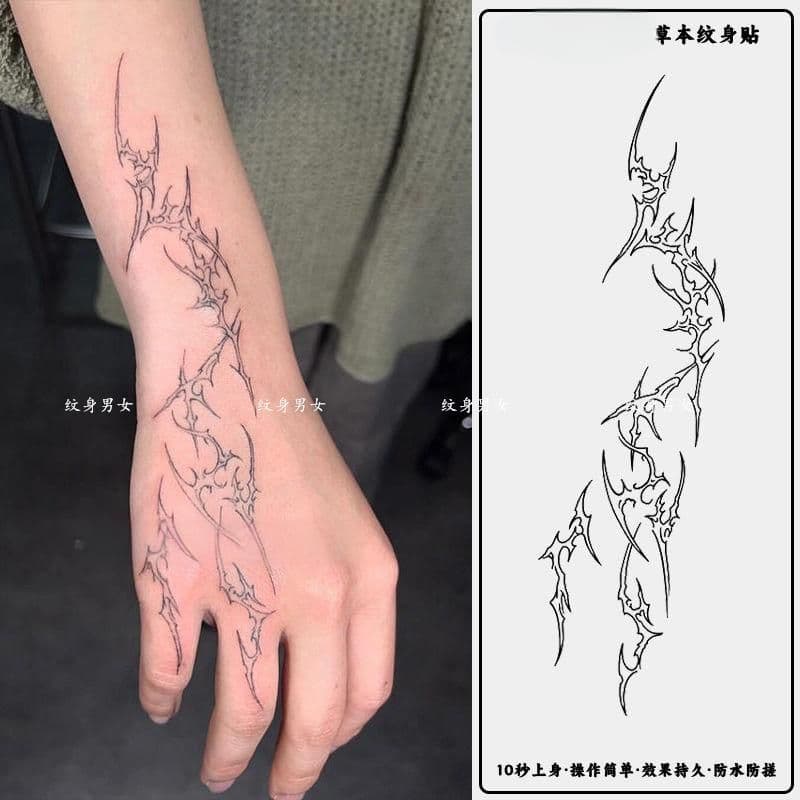 European and American style simple thorn arm back flower arm herbal juice line tattoo stickers for men and women waterproof and long-lasting