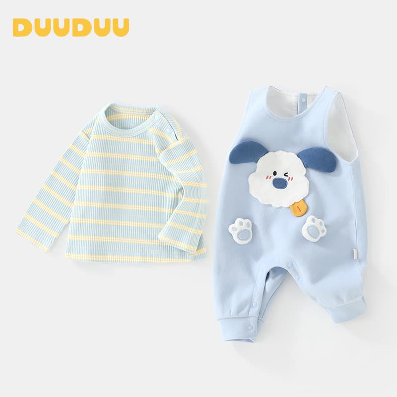 DUUDUU Spring 2025 Striped Baby Outfit Newborn Boys Romper Overalls Polyester Fiber Long Sleeve Non-Hooded A-Class Safety