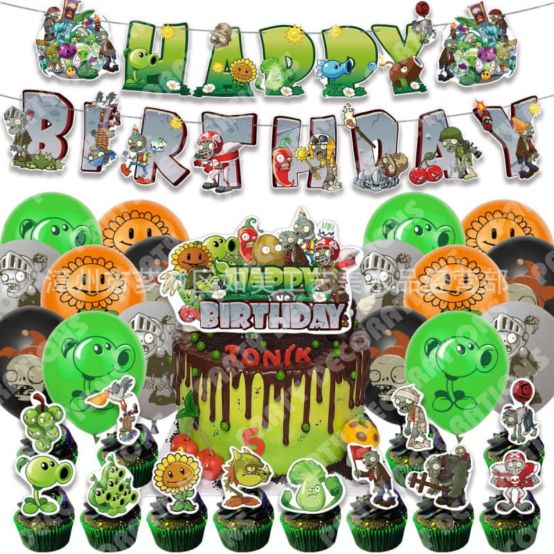 Plants vs Zombies Birthday Party Decoration Flag Balloon Set for Cross-Border Sales